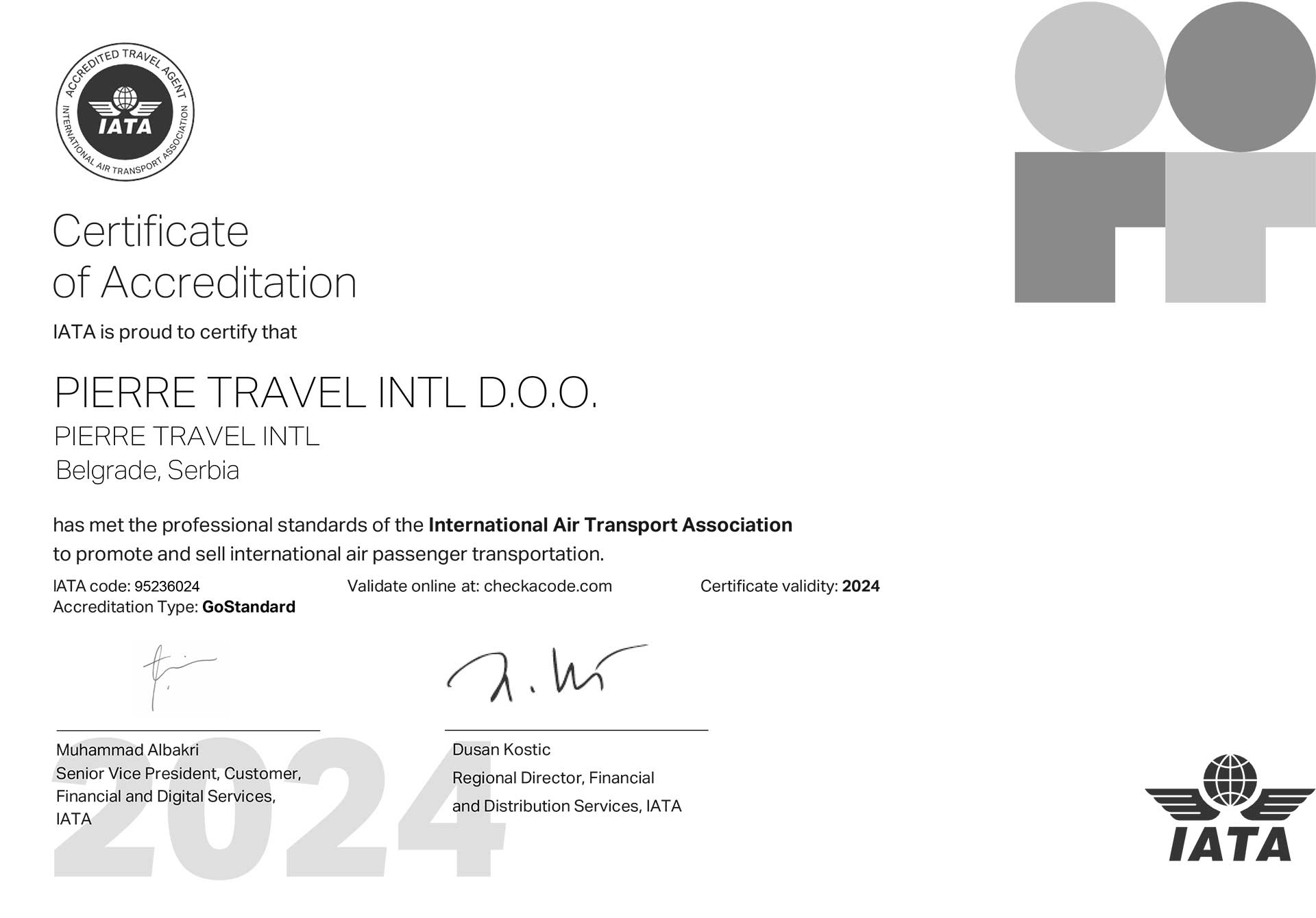 IATA certificate of accreditation