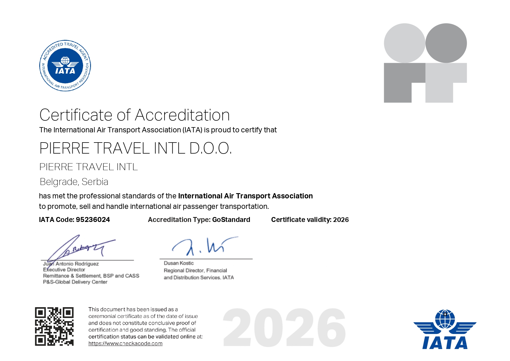 IATA certificate of accreditation